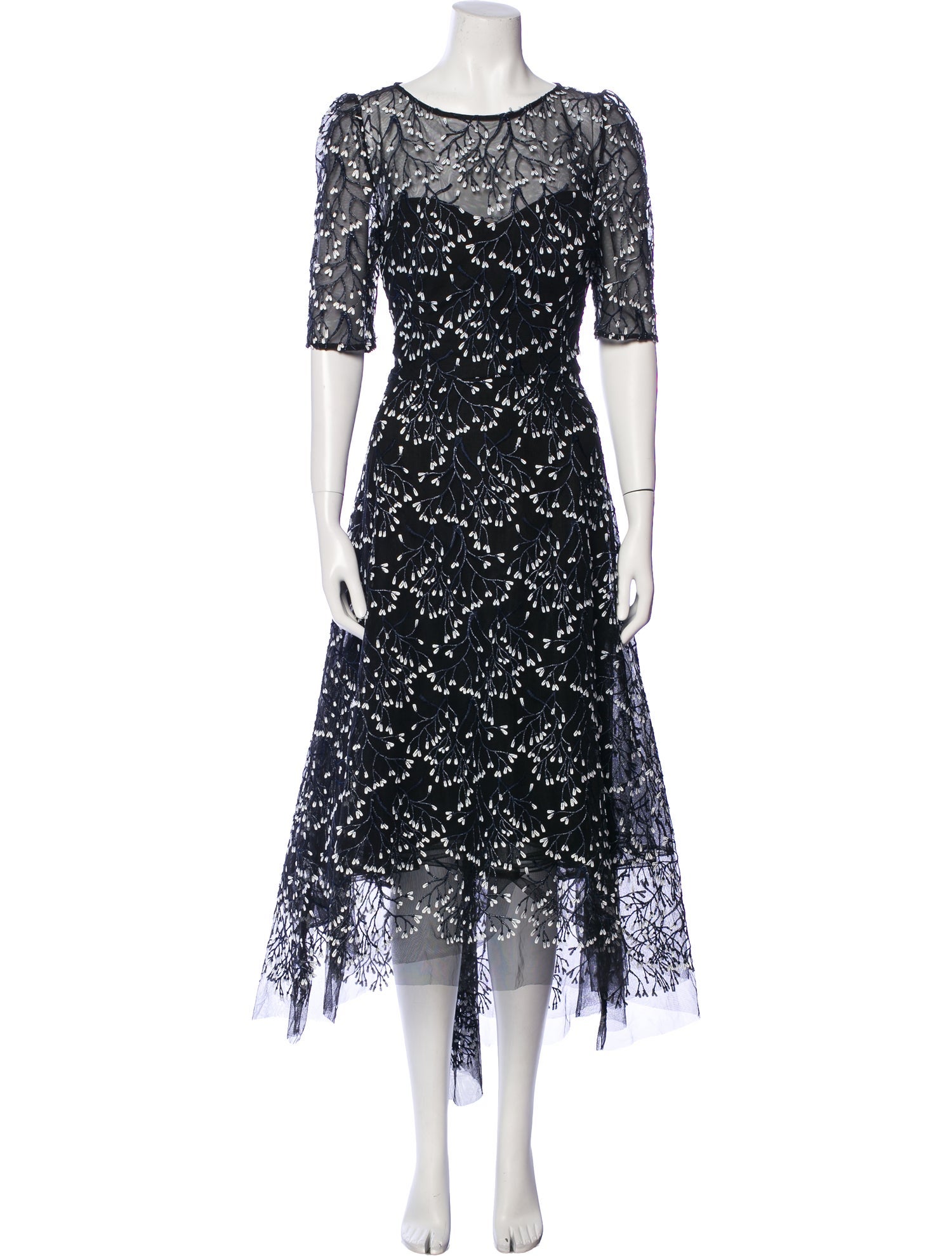 Teri Jon by Rickie Freeman Lace Pattern Midi Length Dress