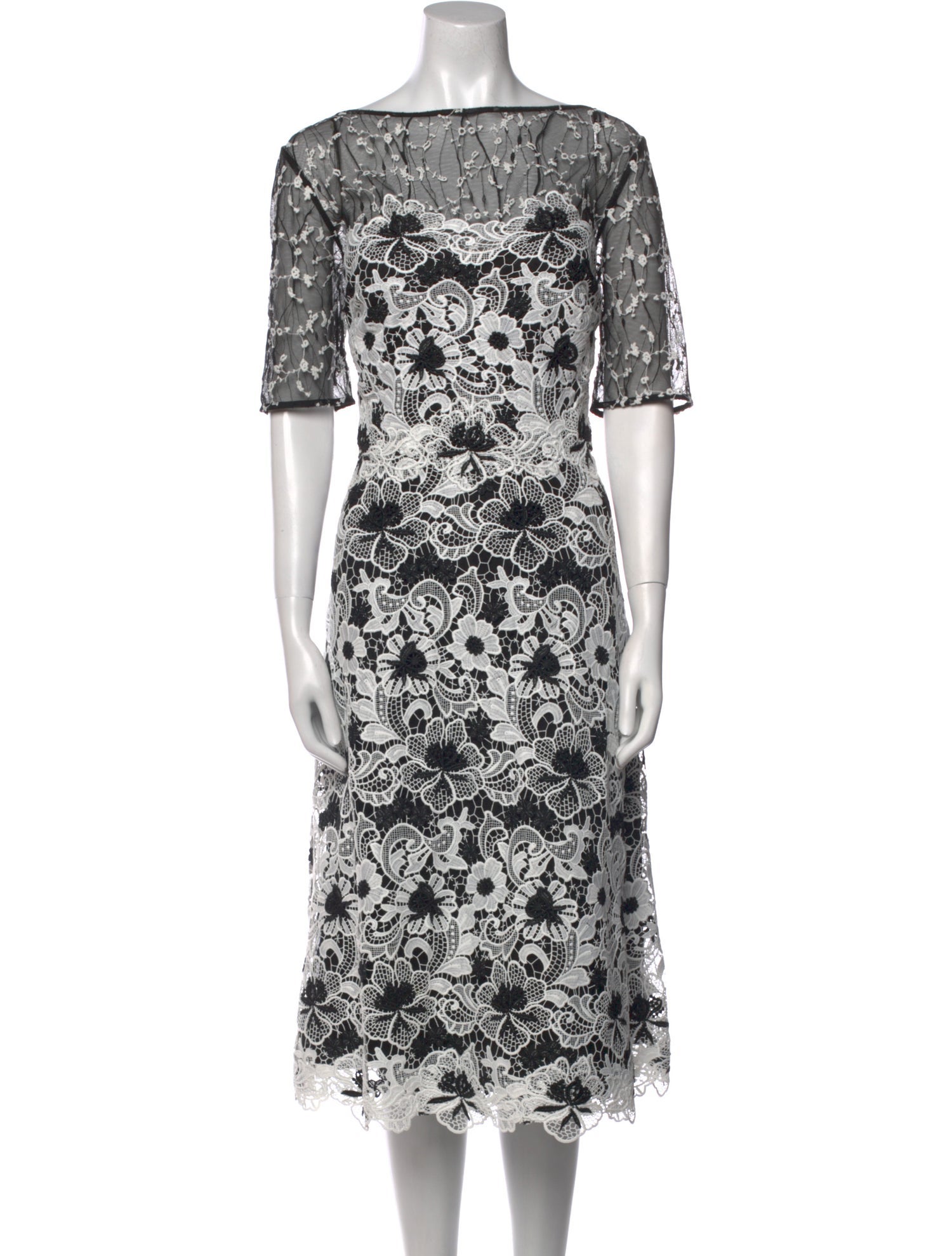 Teri Jon by Rickie Freeman Lace Pattern Midi Length Dress