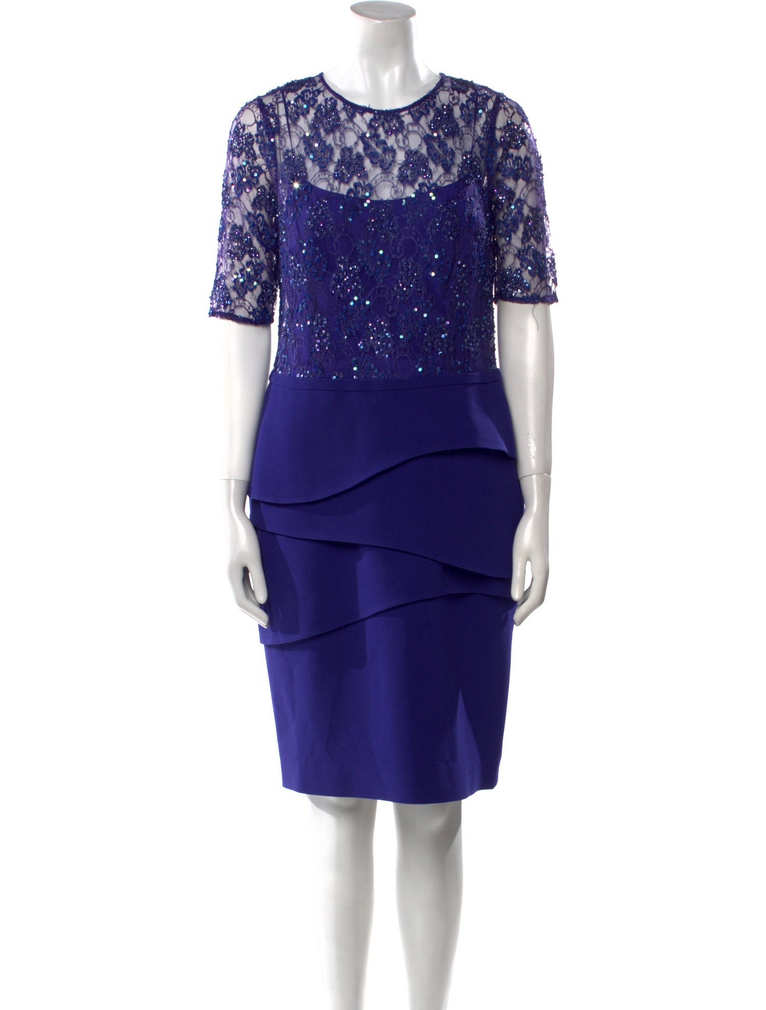 Teri Jon by Rickie Freeman Crew Neck Mini Dress