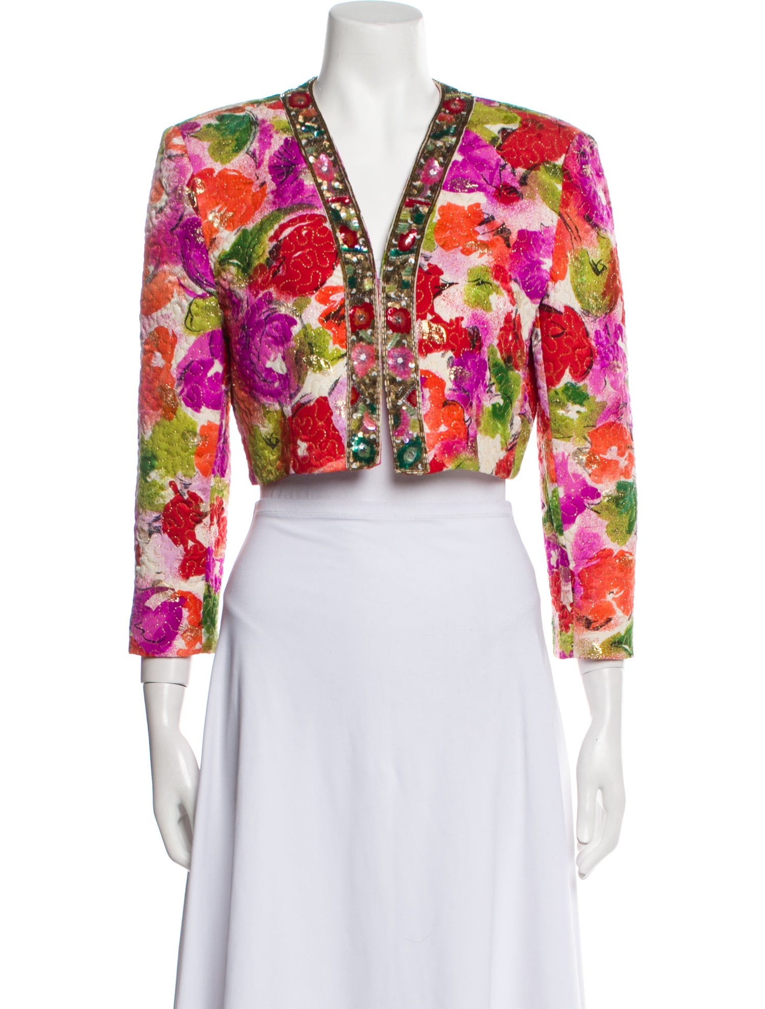 Teri Jon by Rickie Freeman Silk Floral Print Bolero