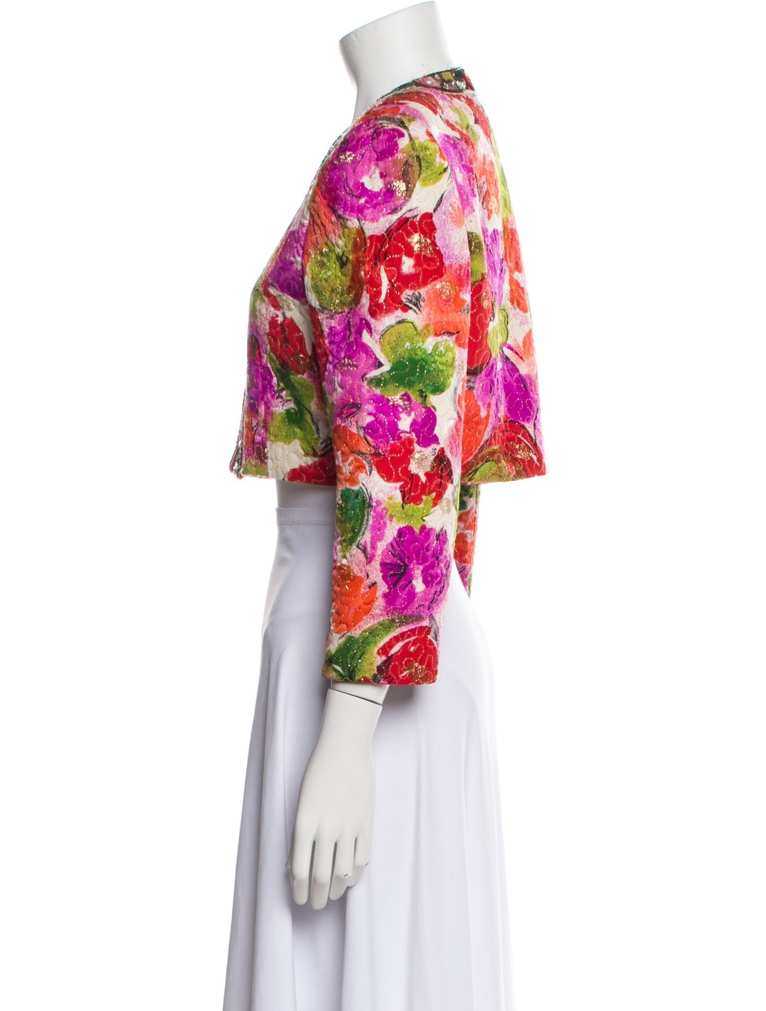 Teri Jon by Rickie Freeman Silk Floral Print Bolero