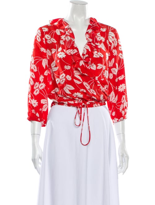 Rixo Silk Floral Print Crop Top Red