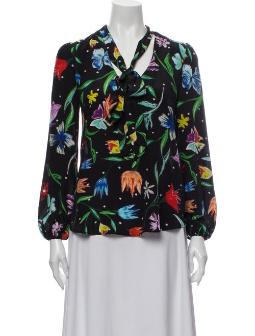 Rixo Silk Floral Print Blouse Black