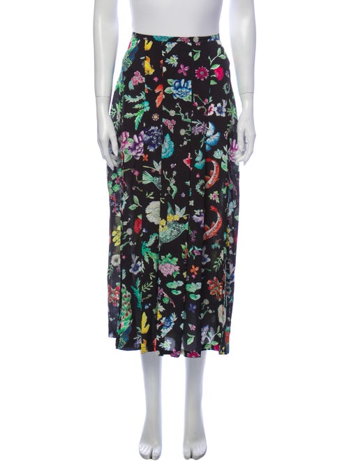 Rixo Silk Midi Length Skirt Black