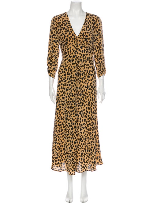 Rixo Silk Long Dress Brown