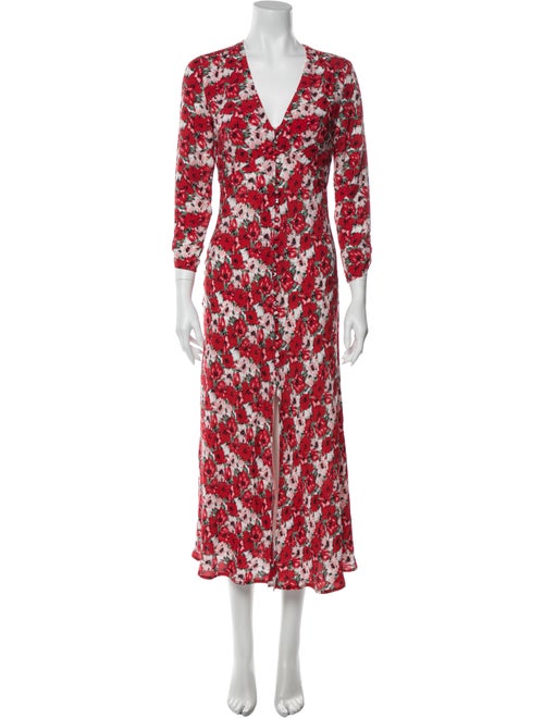 Rixo Floral Print Knee-Length Dress Red