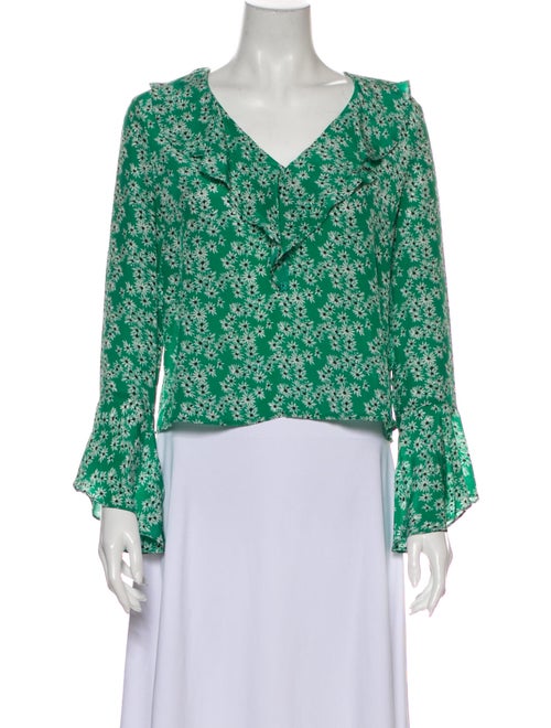 Rixo Silk Floral Print Blouse Green