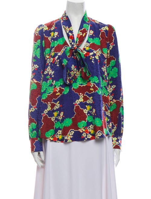 Rixo Silk Floral Print Button-Up Top Purple