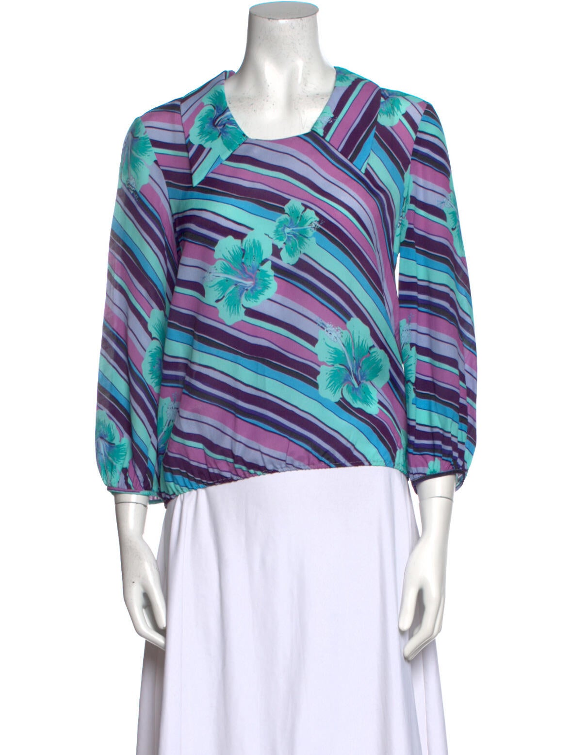 RIXO Printed Square Neckline Top
