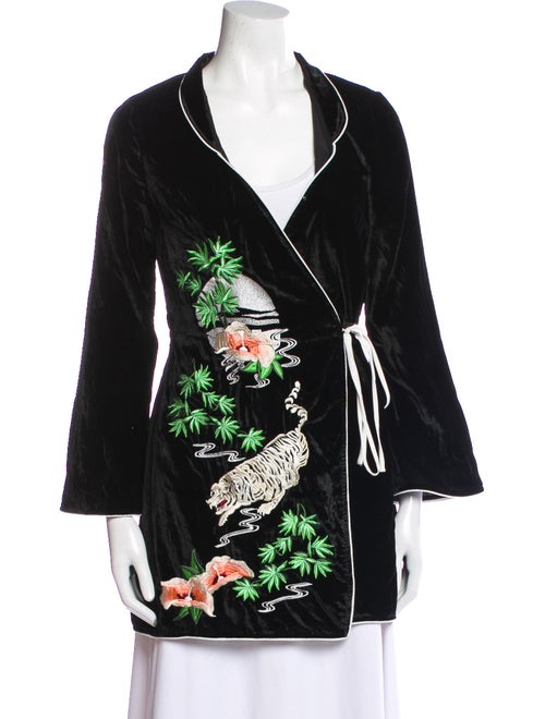 RIXO Graphic Print Embroidered Accent Robe