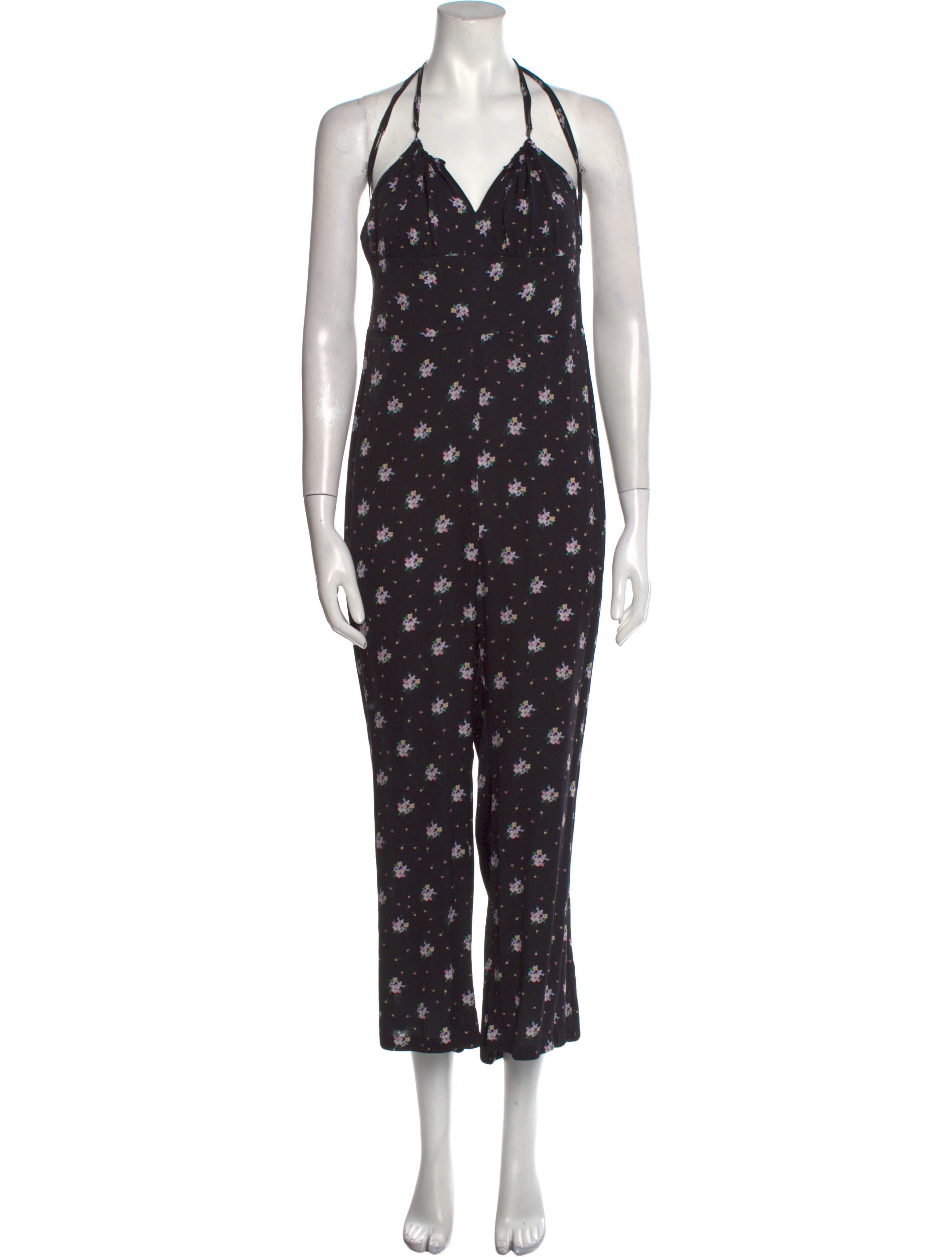 RIXO Floral Print V-Neck Jumpsuit