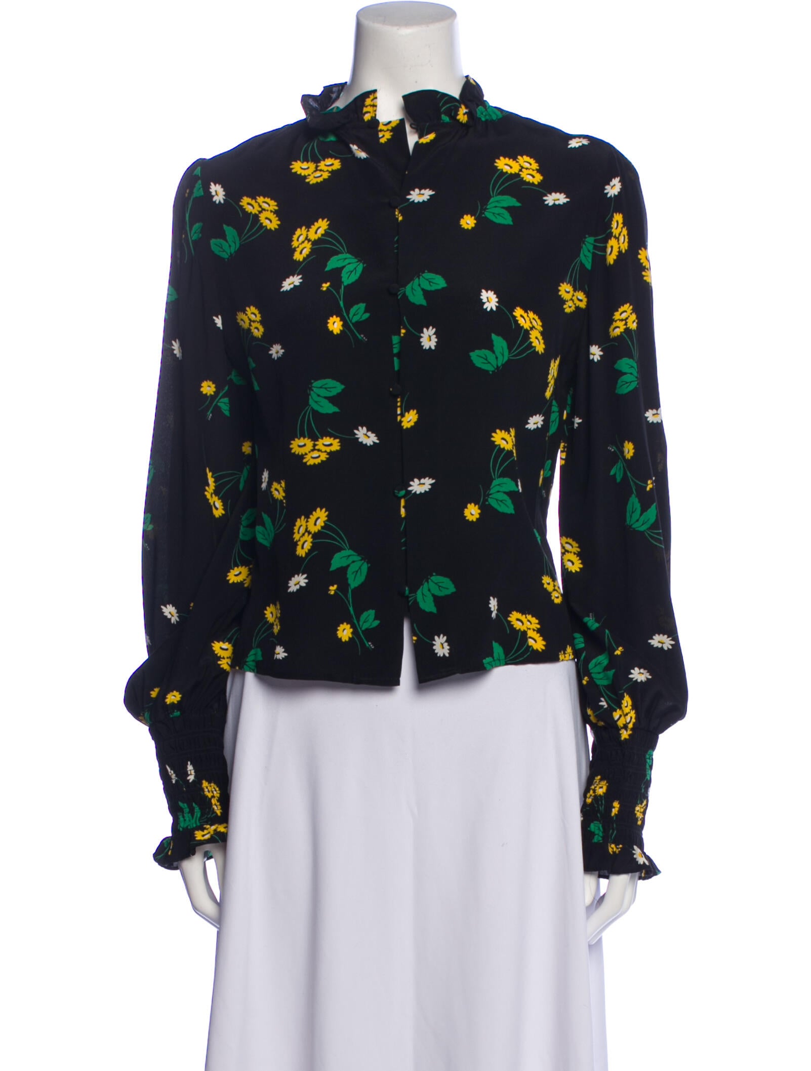 RIXO Silk Floral Print Blouse