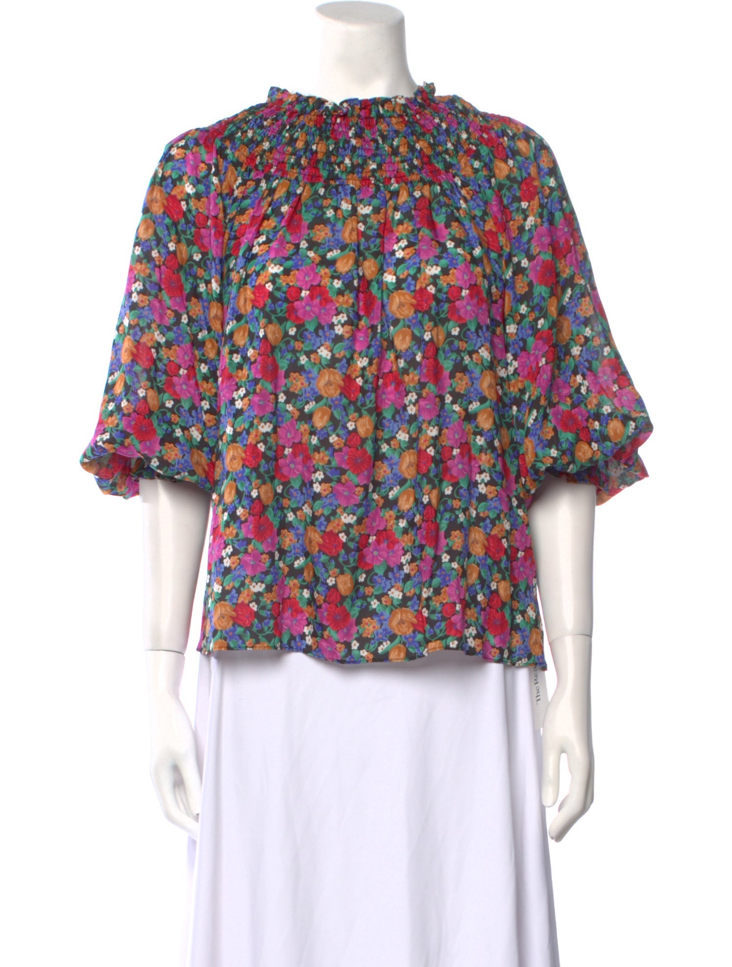 RIXO Floral Print Mock Neck Blouse