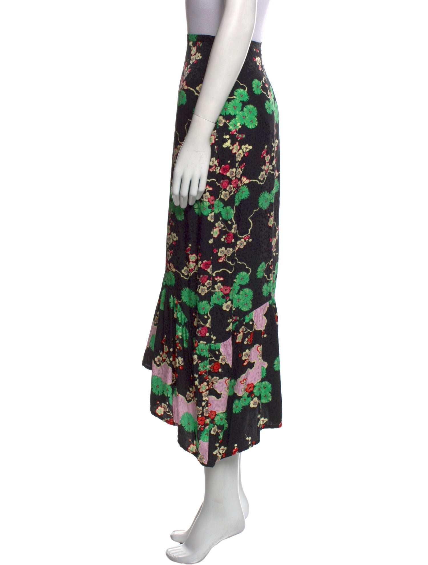 RIXO Silk Midi Length Skirt