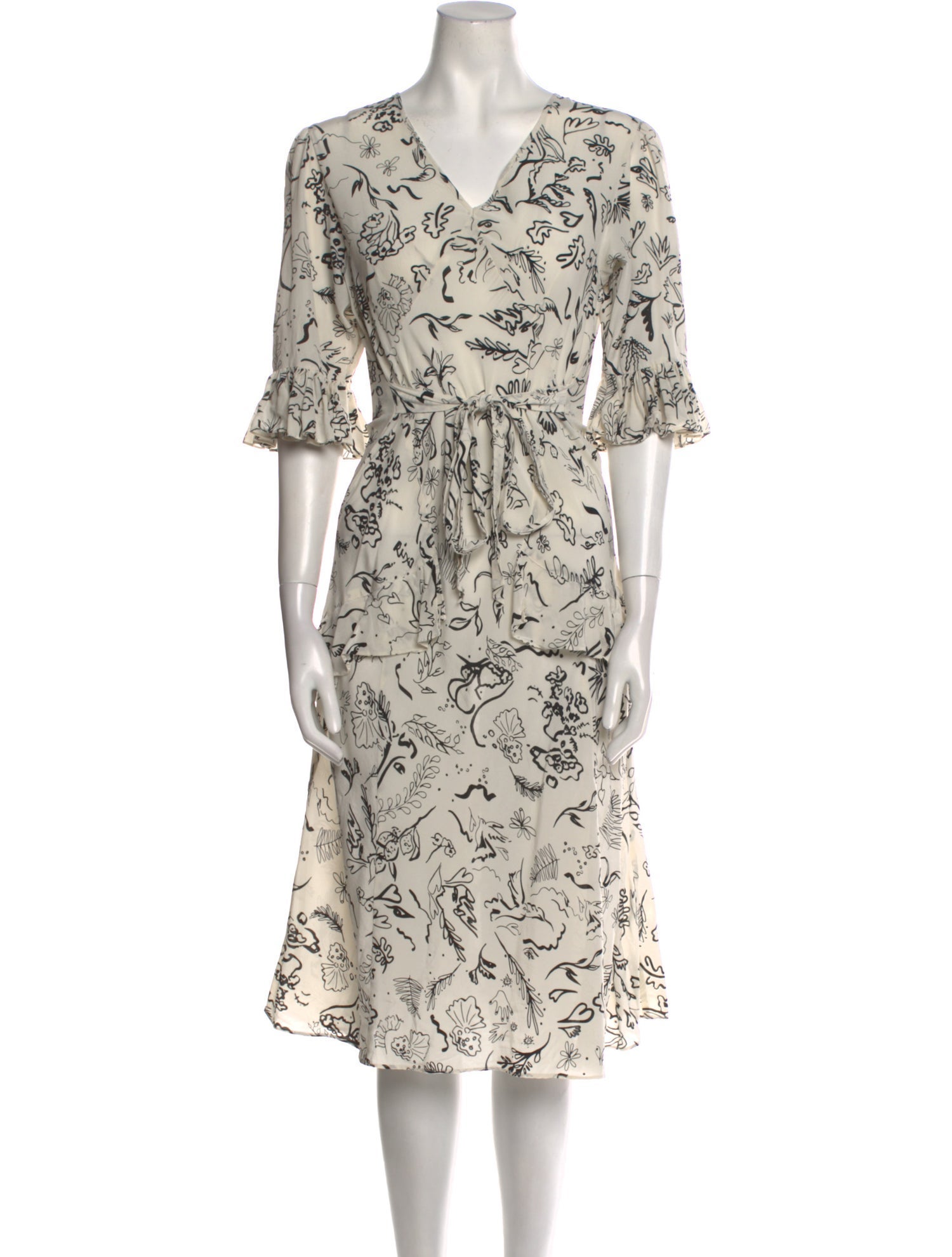 RIXO Printed Knee-Length Dress