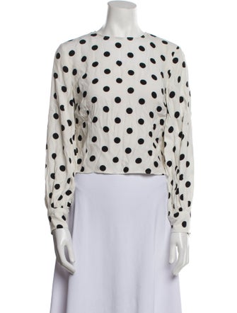 RIXO Polka Dot Print Mock Neck Crop Top