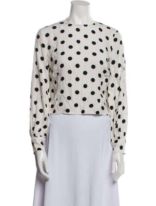 RIXO Polka Dot Print Mock Neck Crop Top