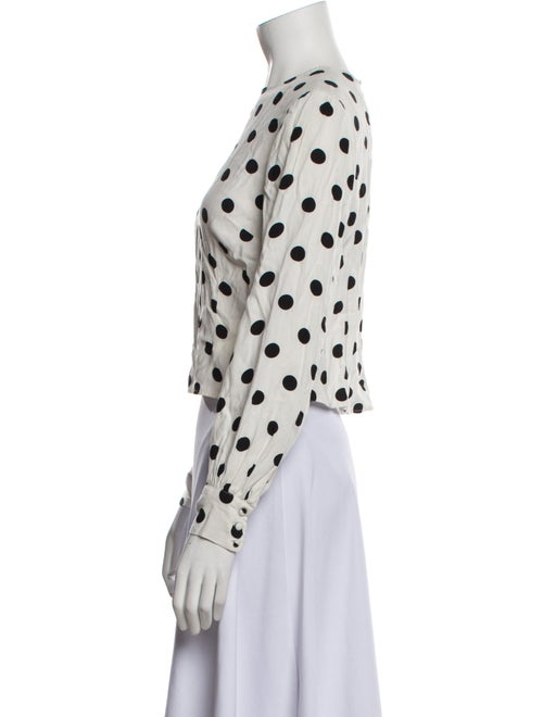 RIXO Polka Dot Print Mock Neck Crop Top