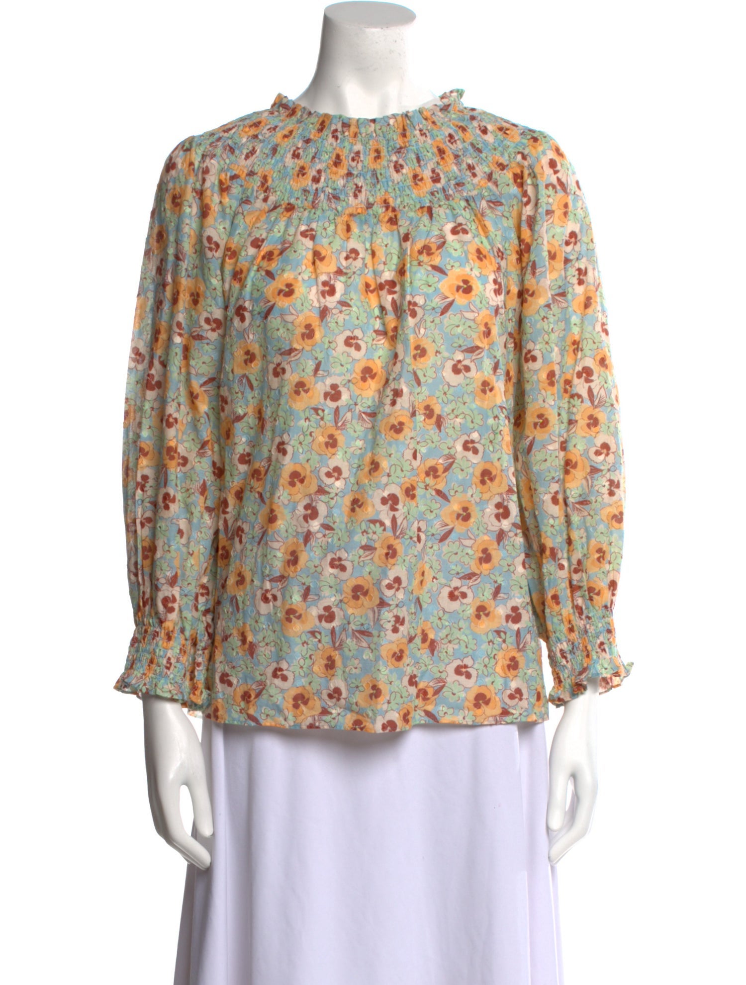 RIXO Floral Print Crew Neck Blouse