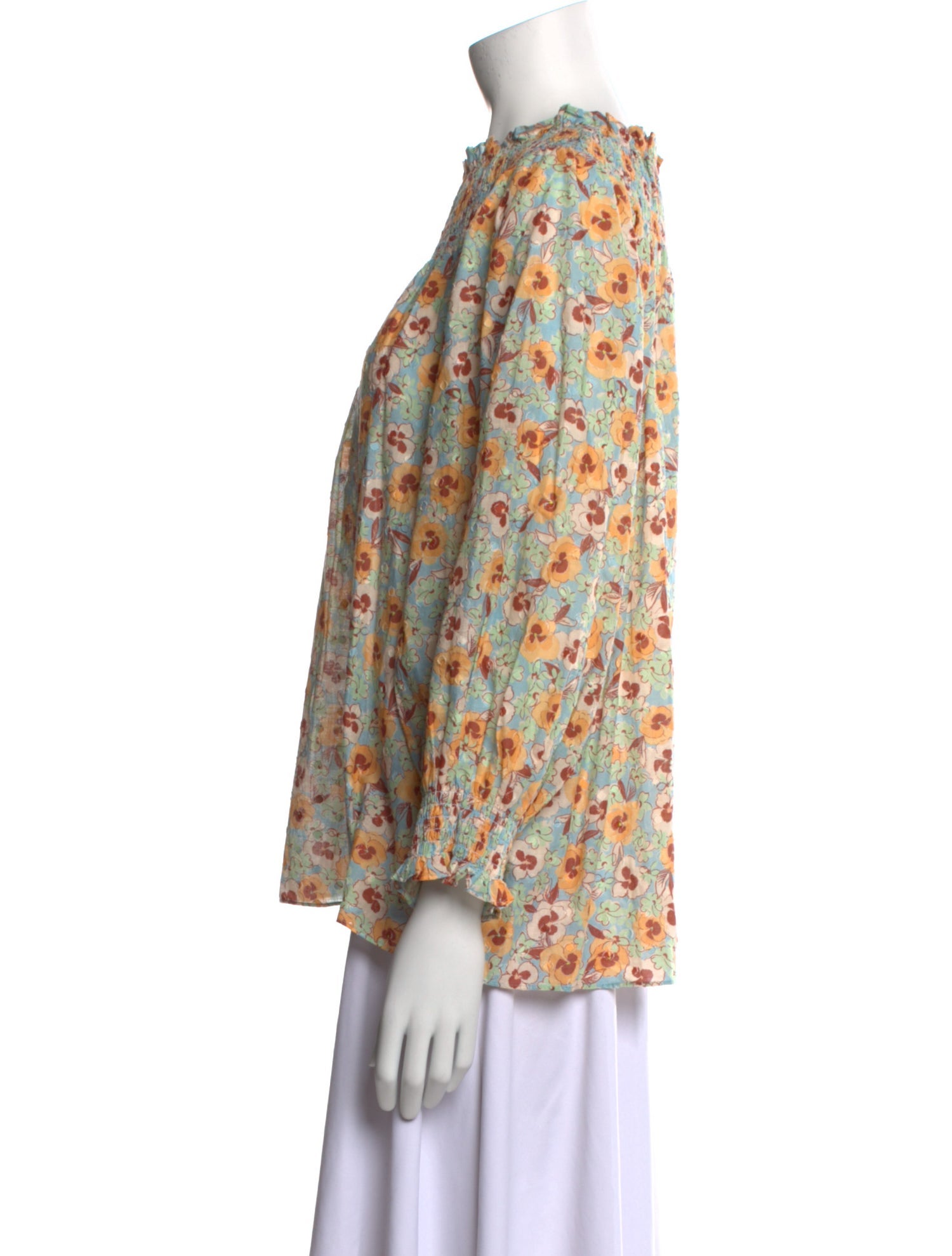 RIXO Floral Print Crew Neck Blouse