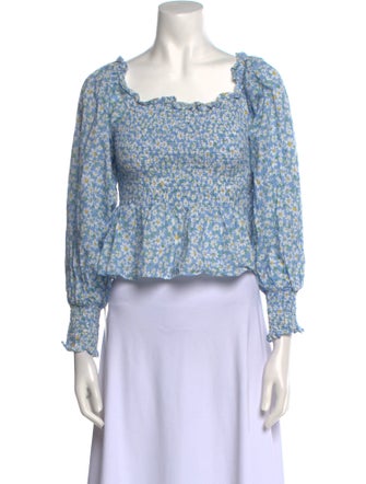 RIXO Floral Print Square Neckline Crop Top