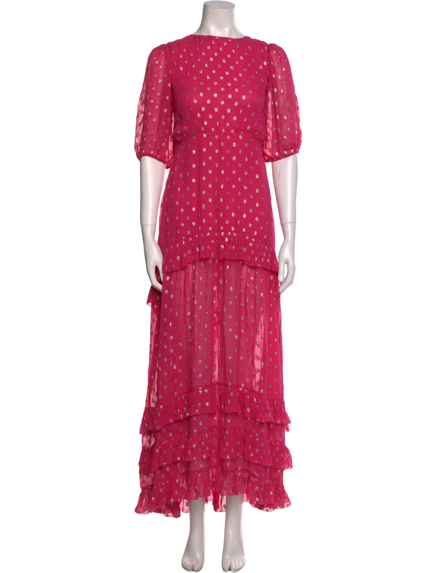 RIXO Polka Dot Print Long Dress