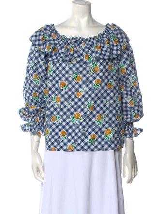 RIXO Printed Scoop Neck Blouse