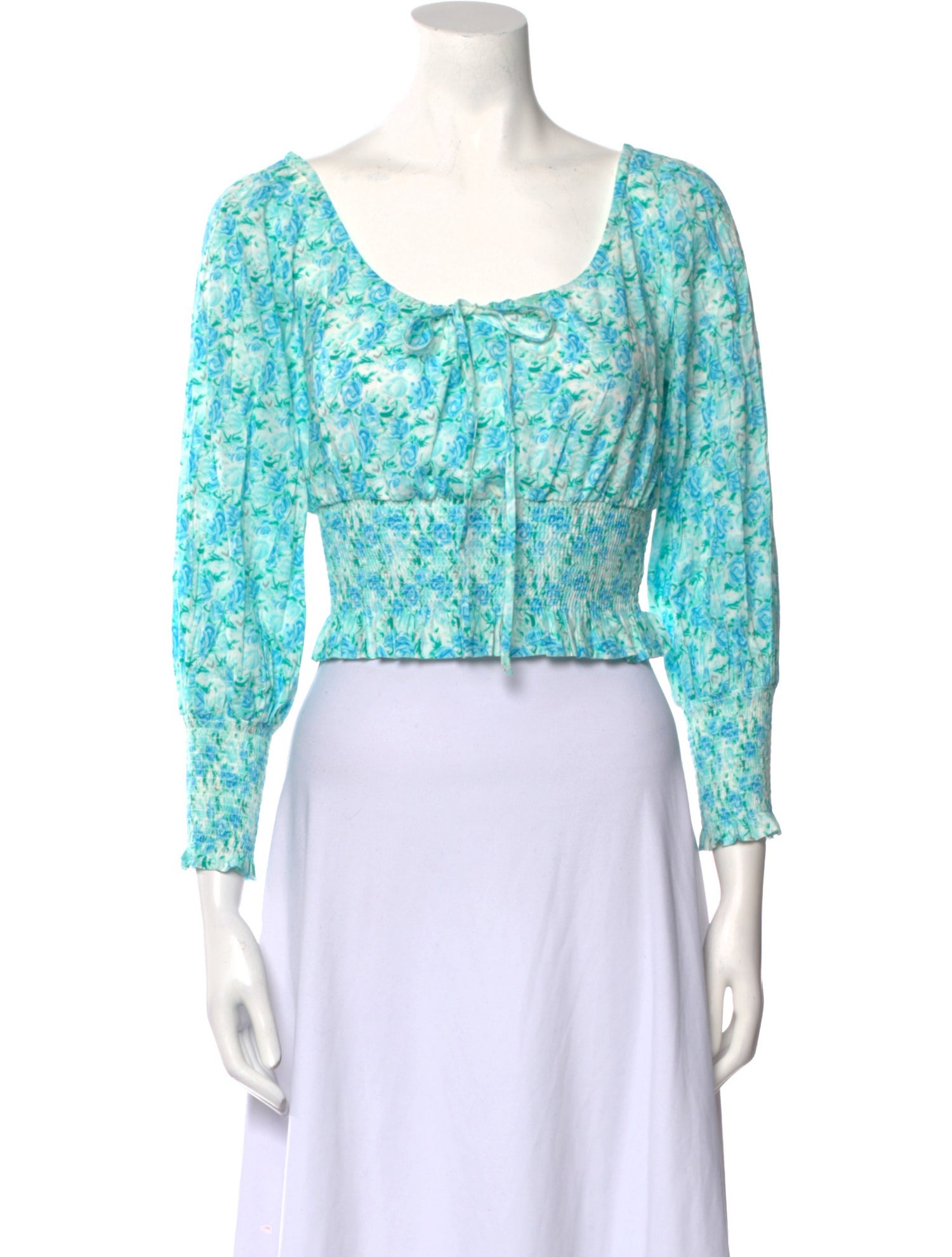 RIXO Floral Print Scoop Neck Crop Top