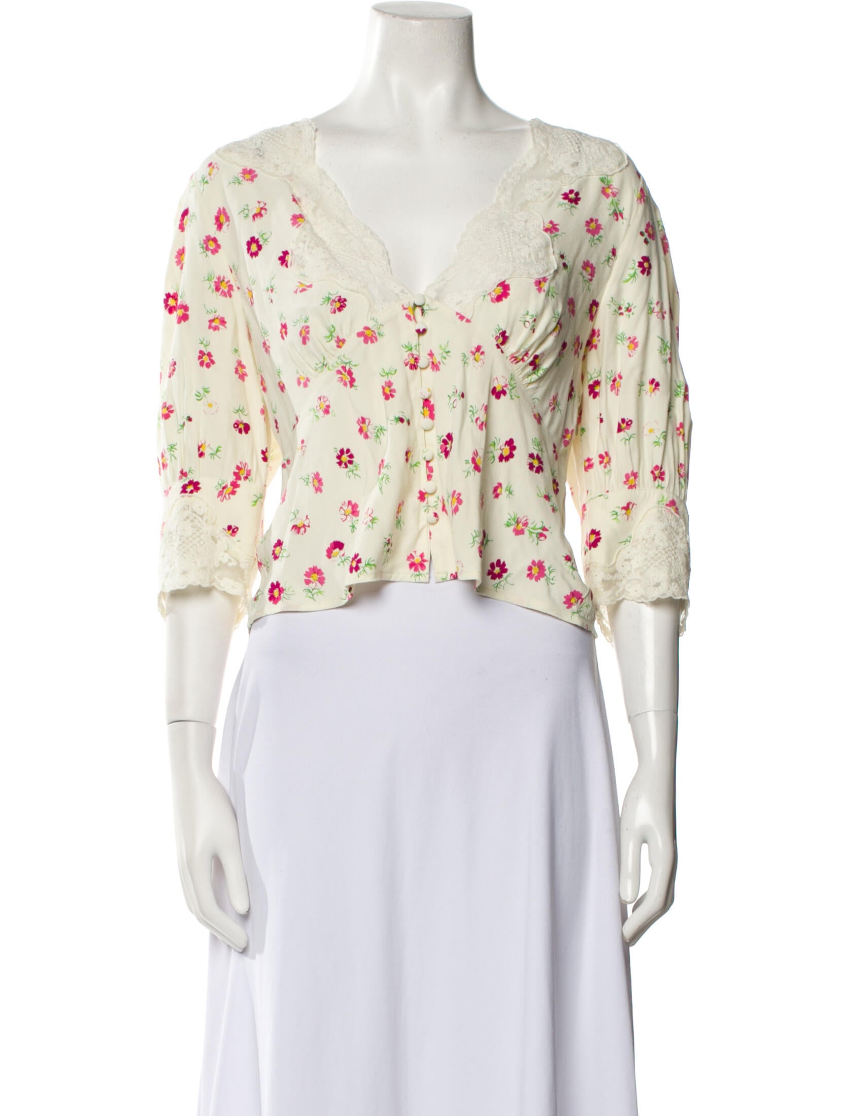 RIXO Floral Print V-Neck Crop Top