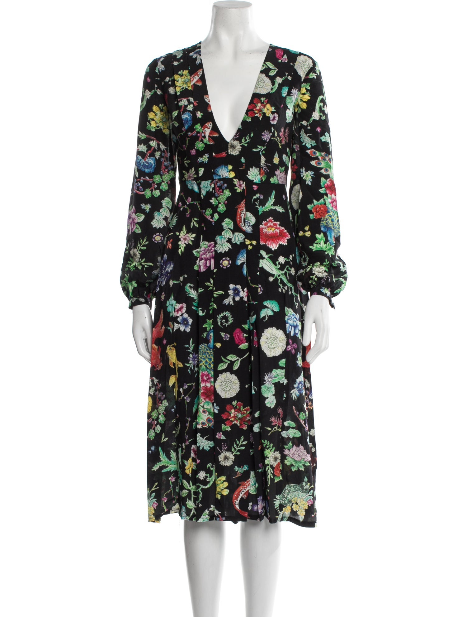 RIXO Floral Print Midi Length Dress