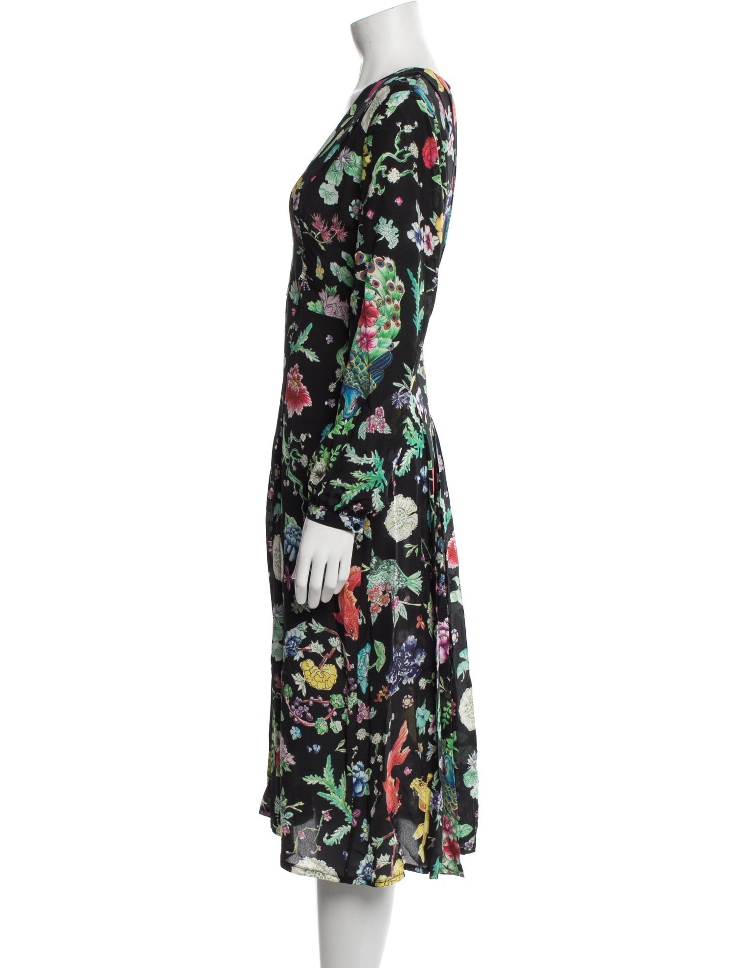 RIXO Floral Print Midi Length Dress