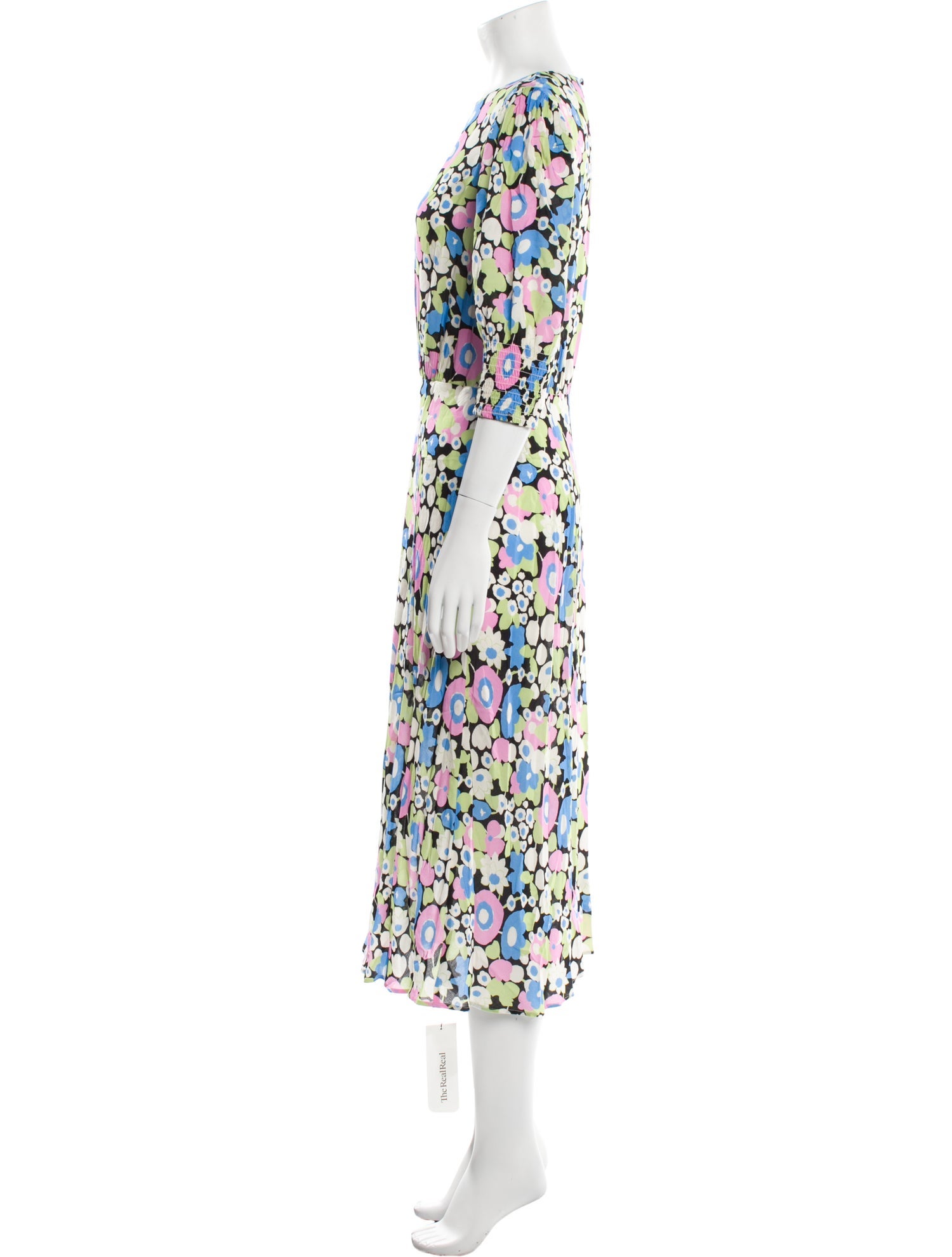 RIXO Floral Print Midi Length Dress