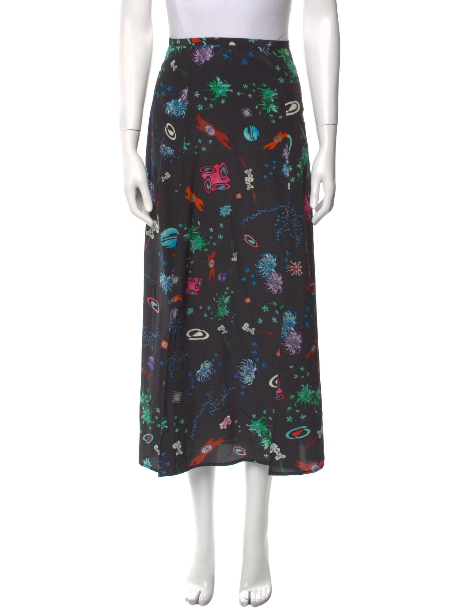 RIXO Silk Midi Length Skirt