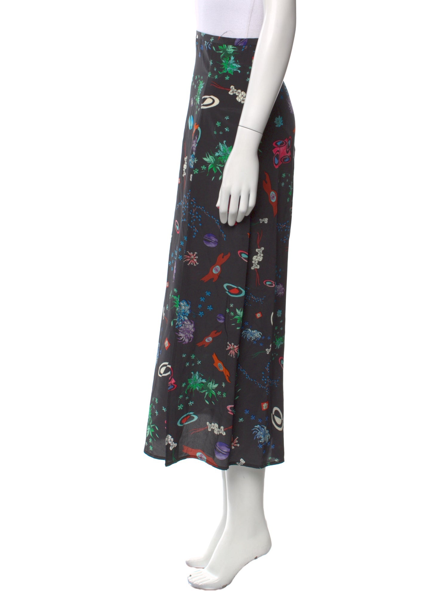 RIXO Silk Midi Length Skirt