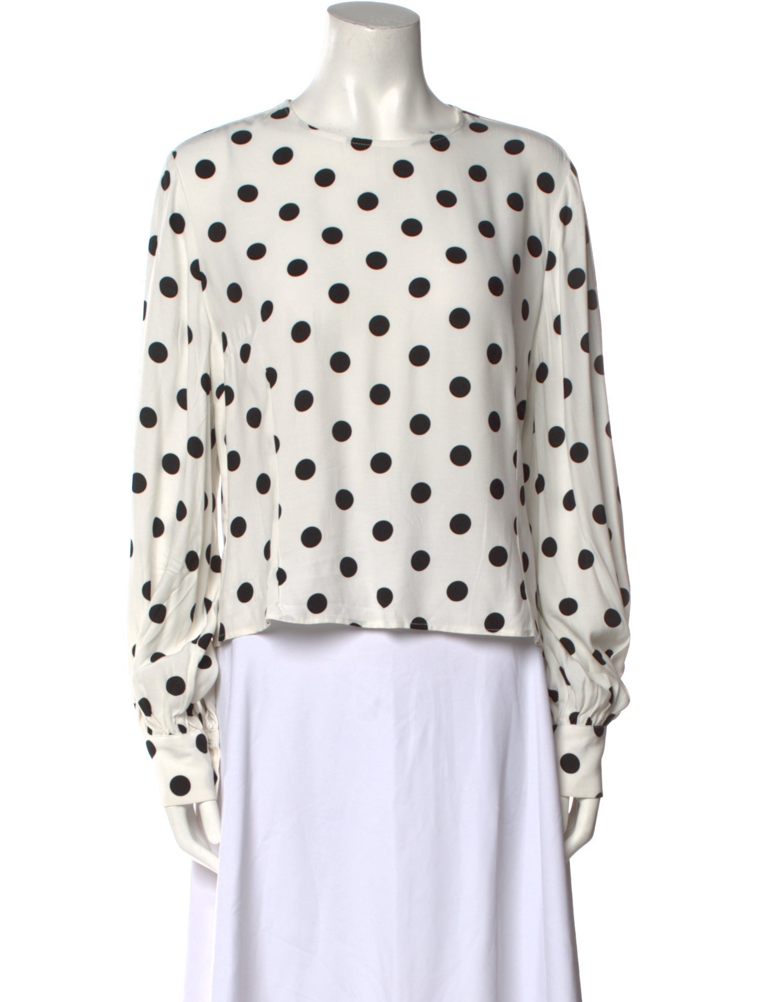 RIXO Polka Dot Print Crew Neck Blouse