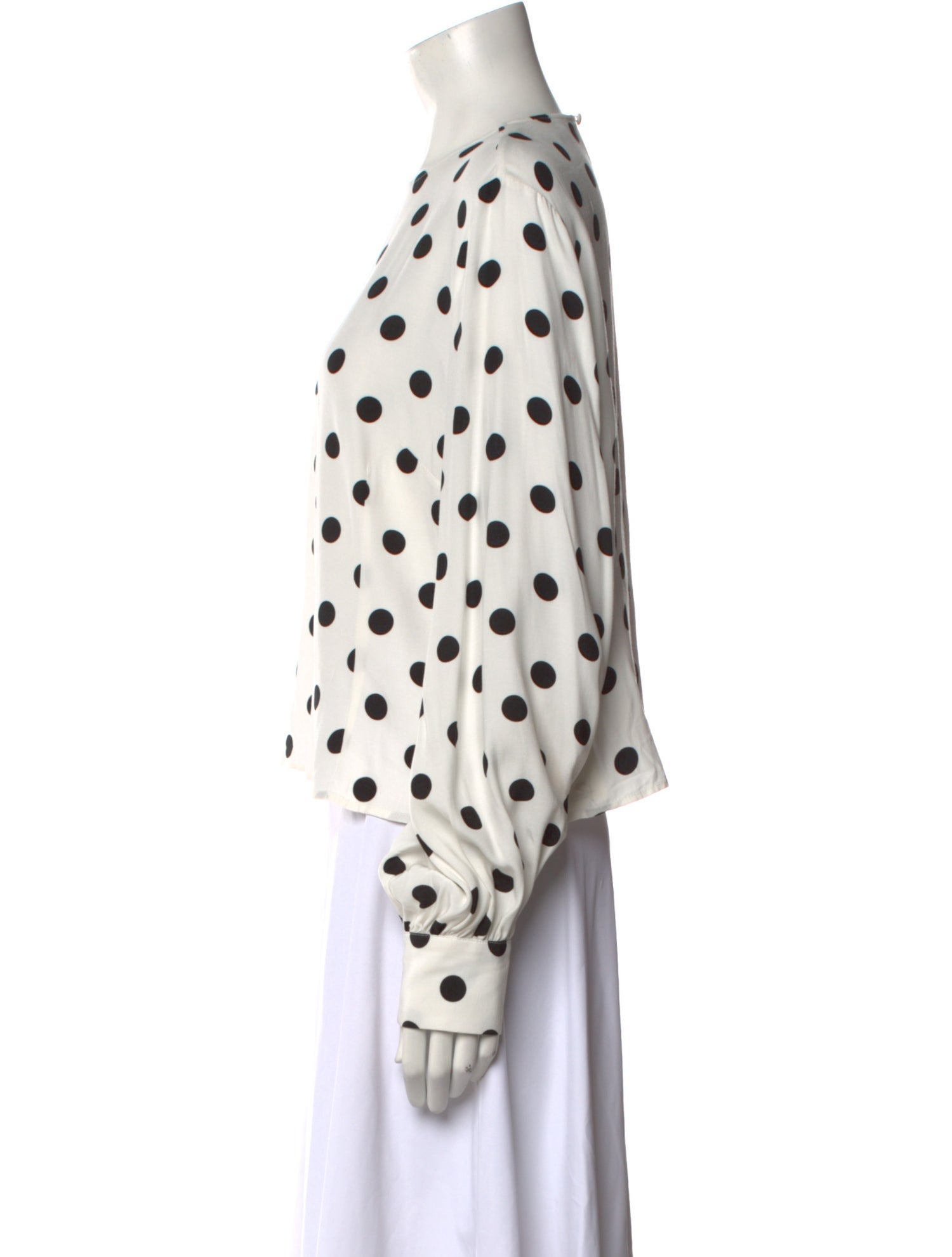 RIXO Polka Dot Print Crew Neck Blouse
