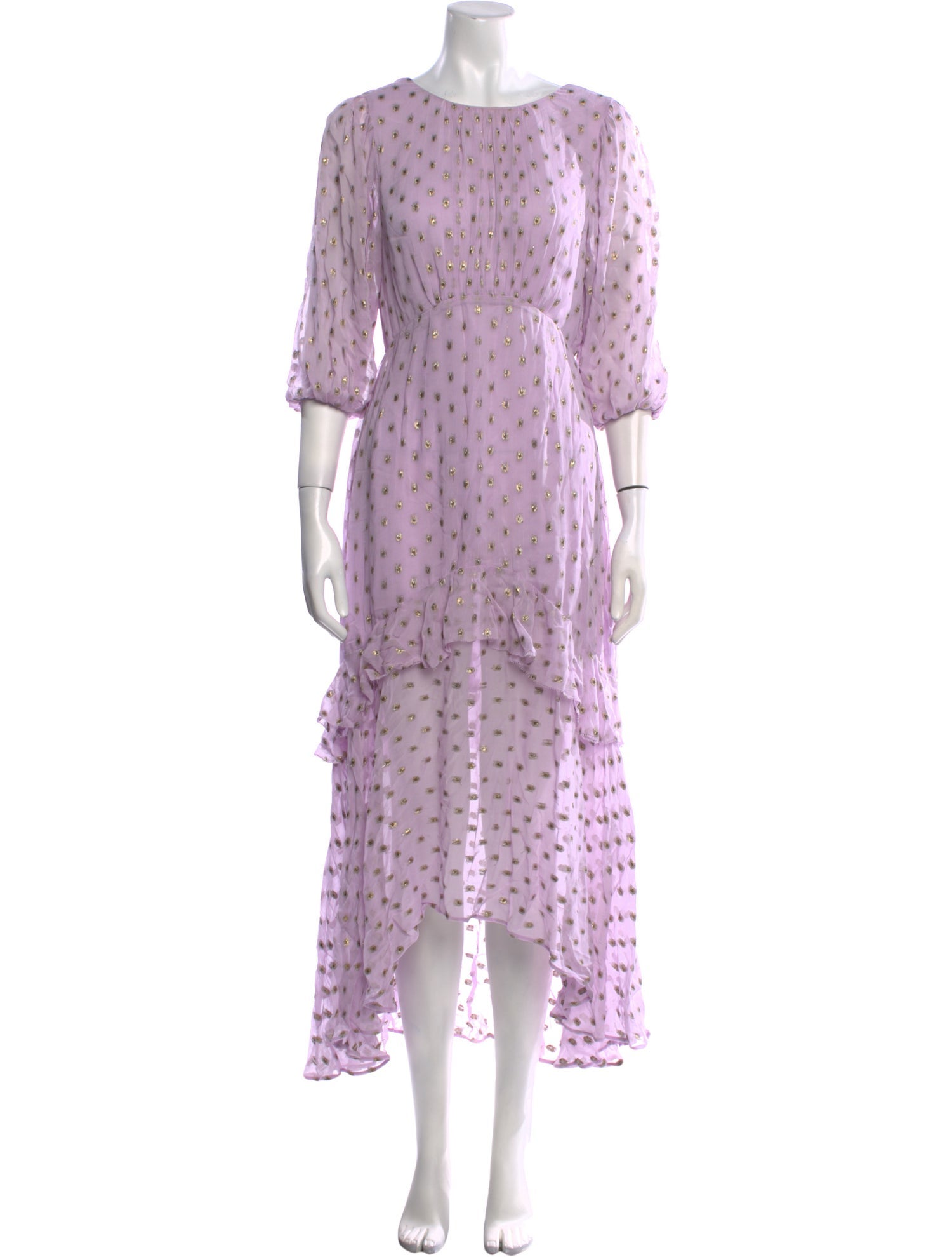 RIXO Polka Dot Print Long Dress