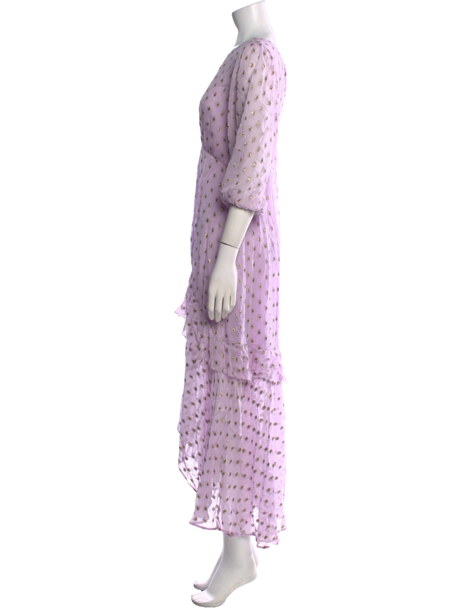 RIXO Polka Dot Print Long Dress