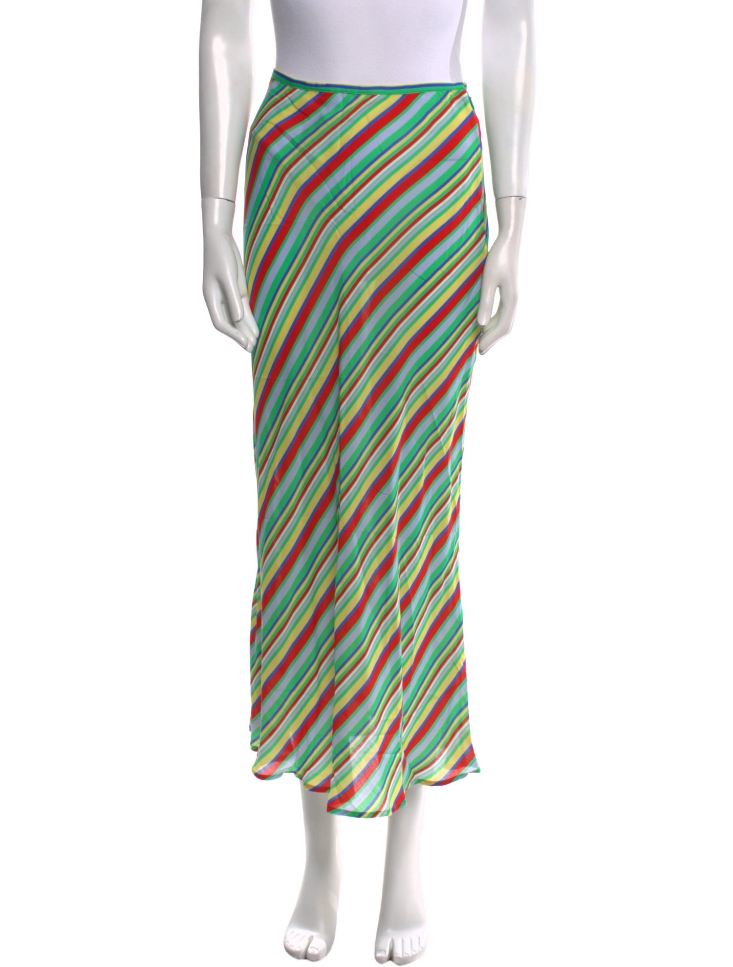 RIXO Striped Midi Length Skirt