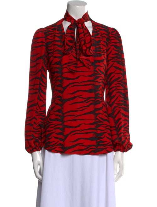 RIXO Silk Printed Button-Up Top