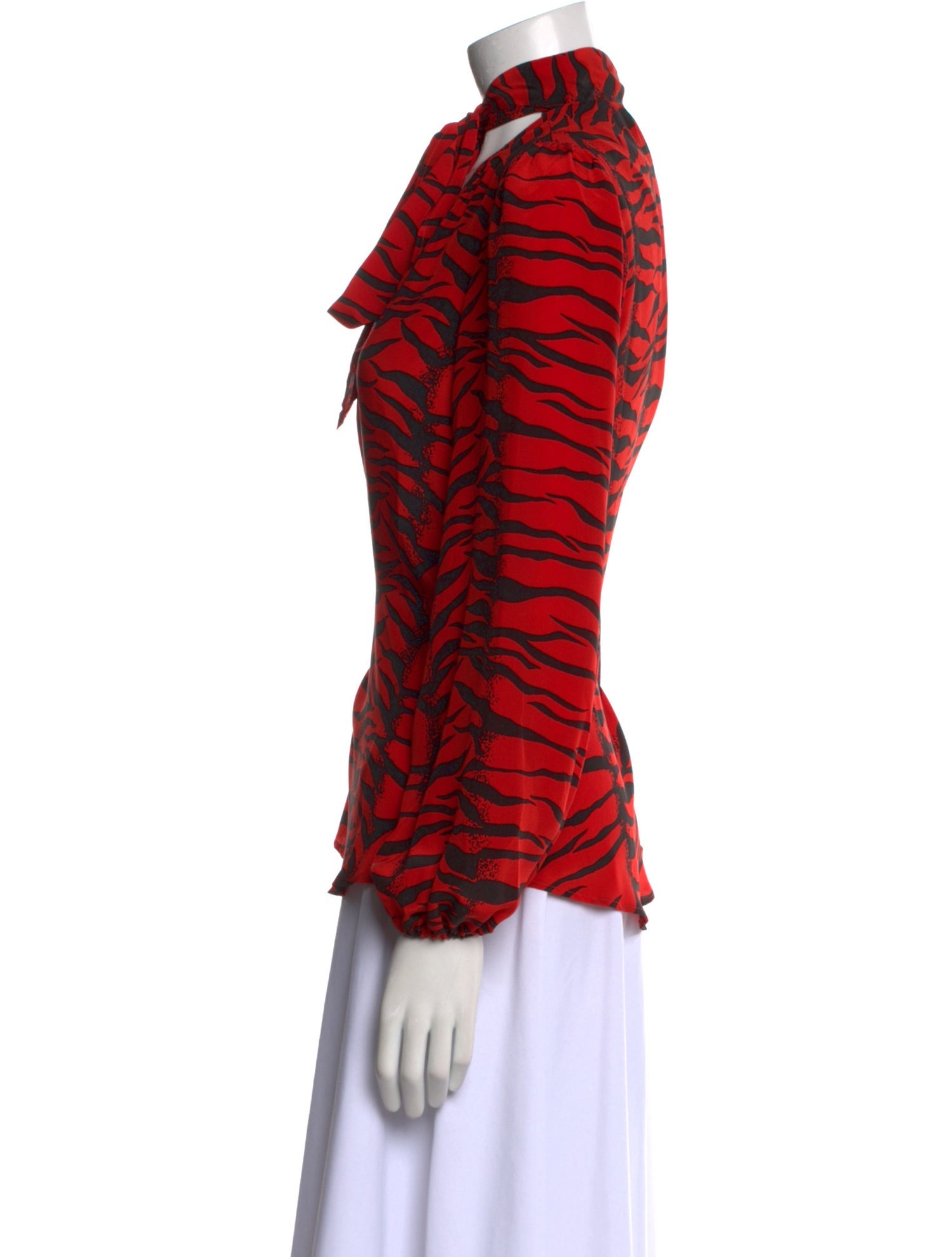 RIXO Silk Printed Button-Up Top