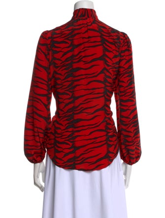 RIXO Silk Printed Button-Up Top