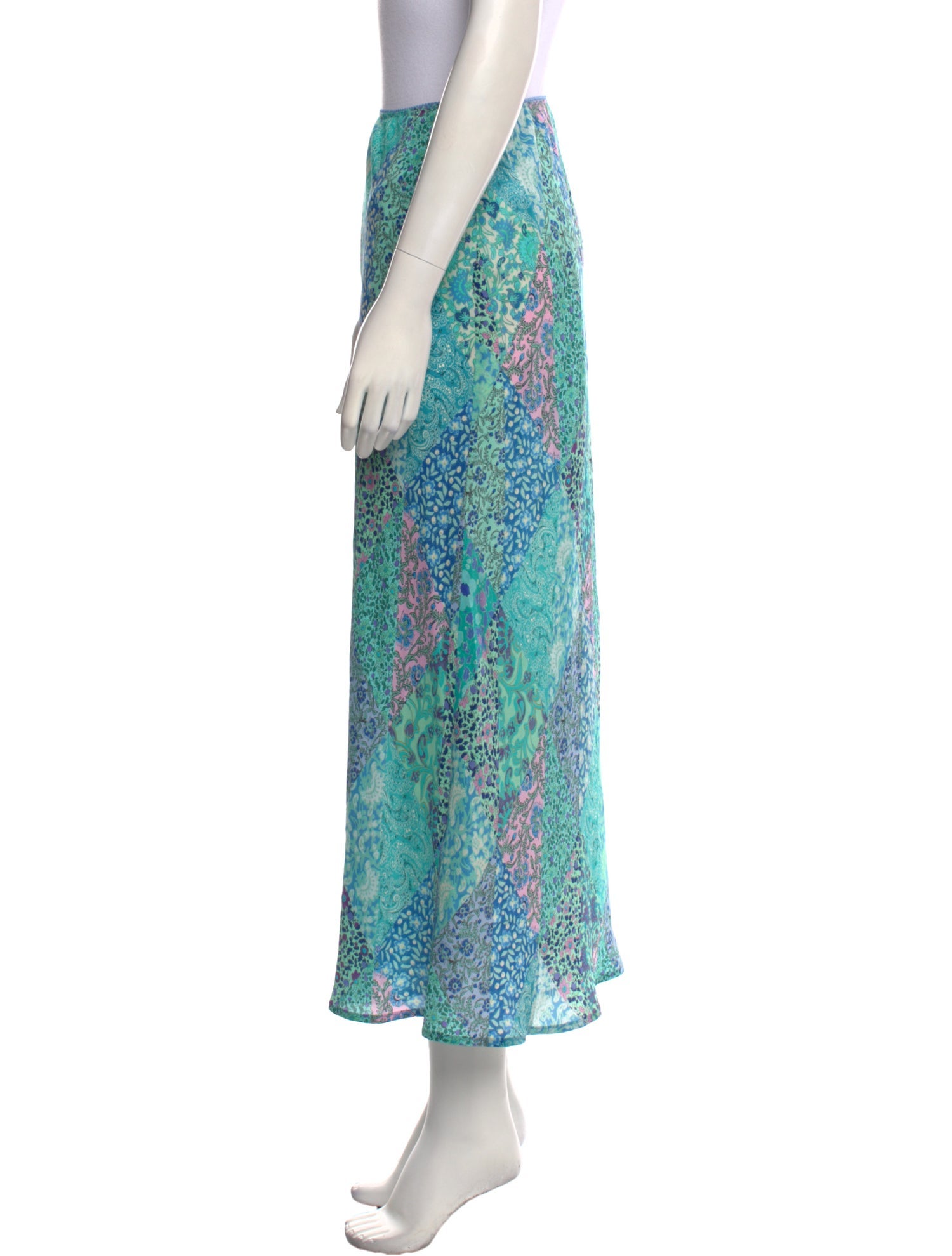 RIXO Silk Midi Length Skirt