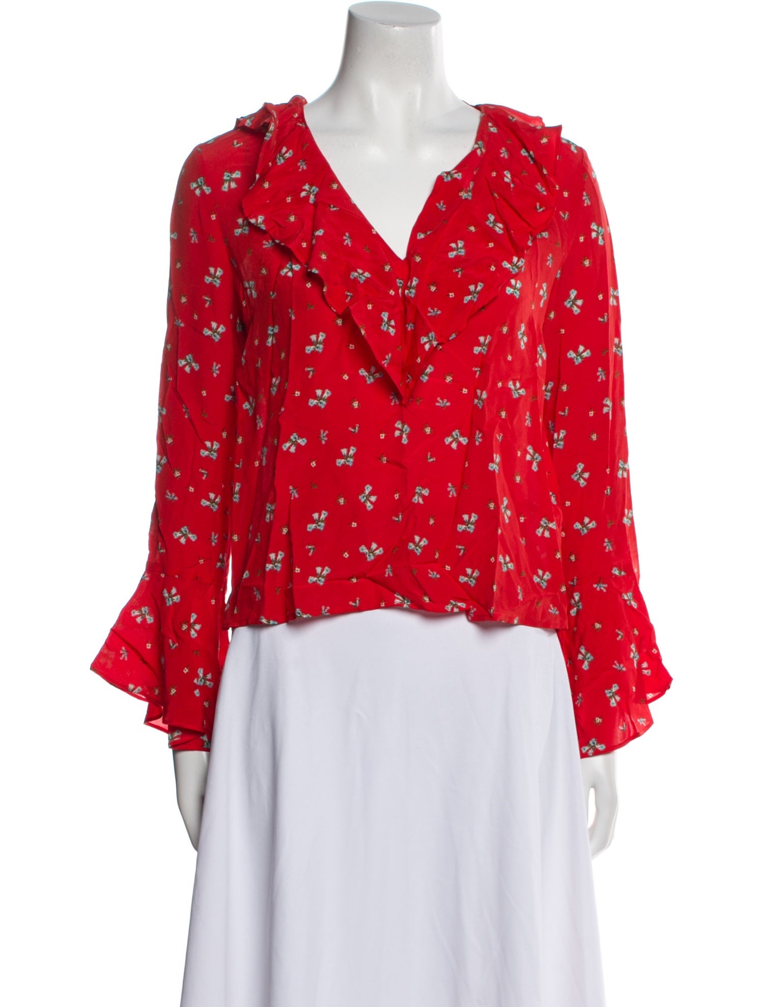 RIXO Silk Floral Print Blouse