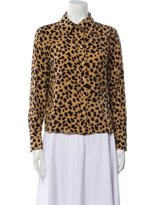 RIXO Silk Animal Print Button-Up Top