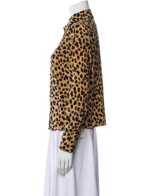 RIXO Silk Animal Print Button-Up Top