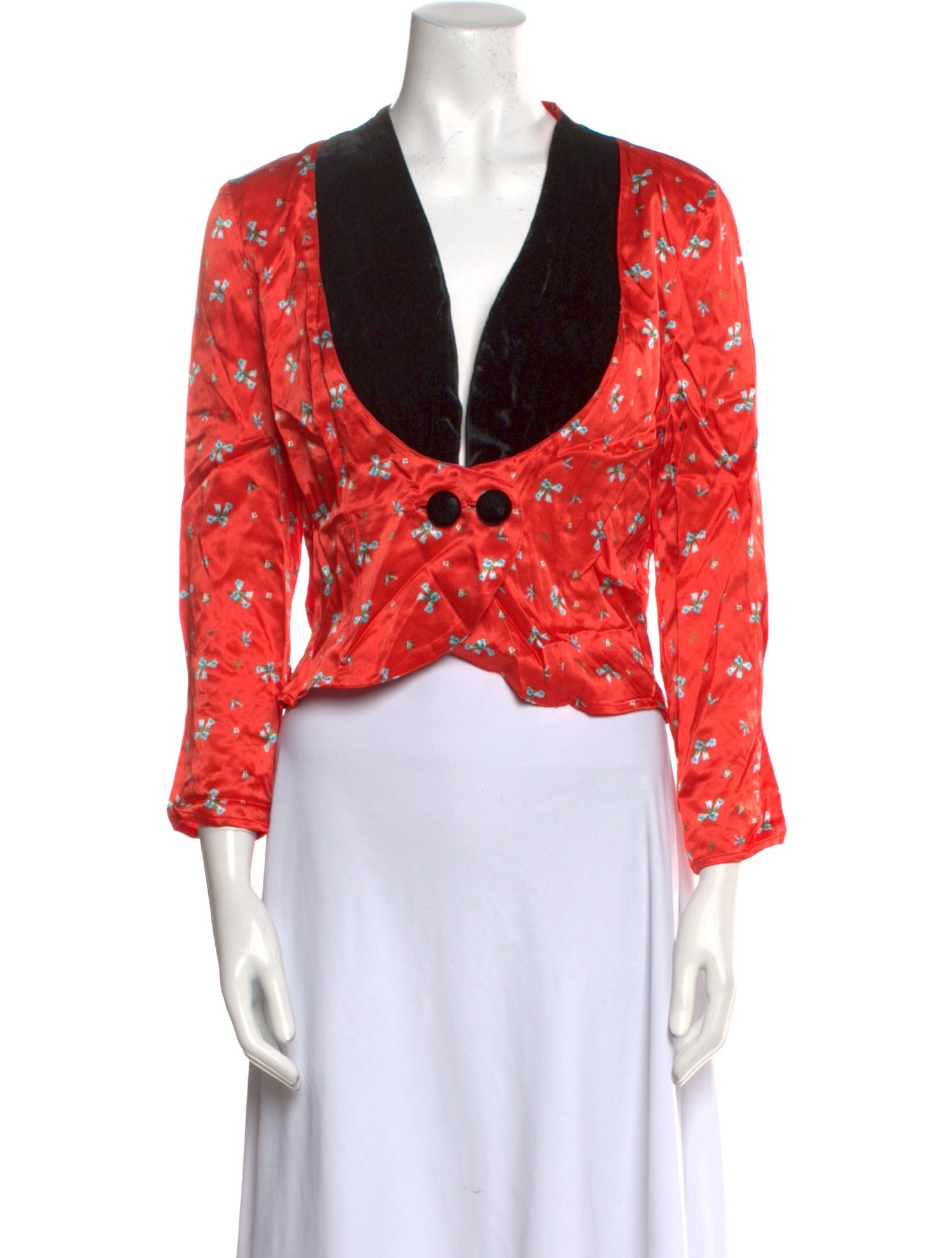 RIXO Floral Print Three-Quarter Sleeve Crop Top