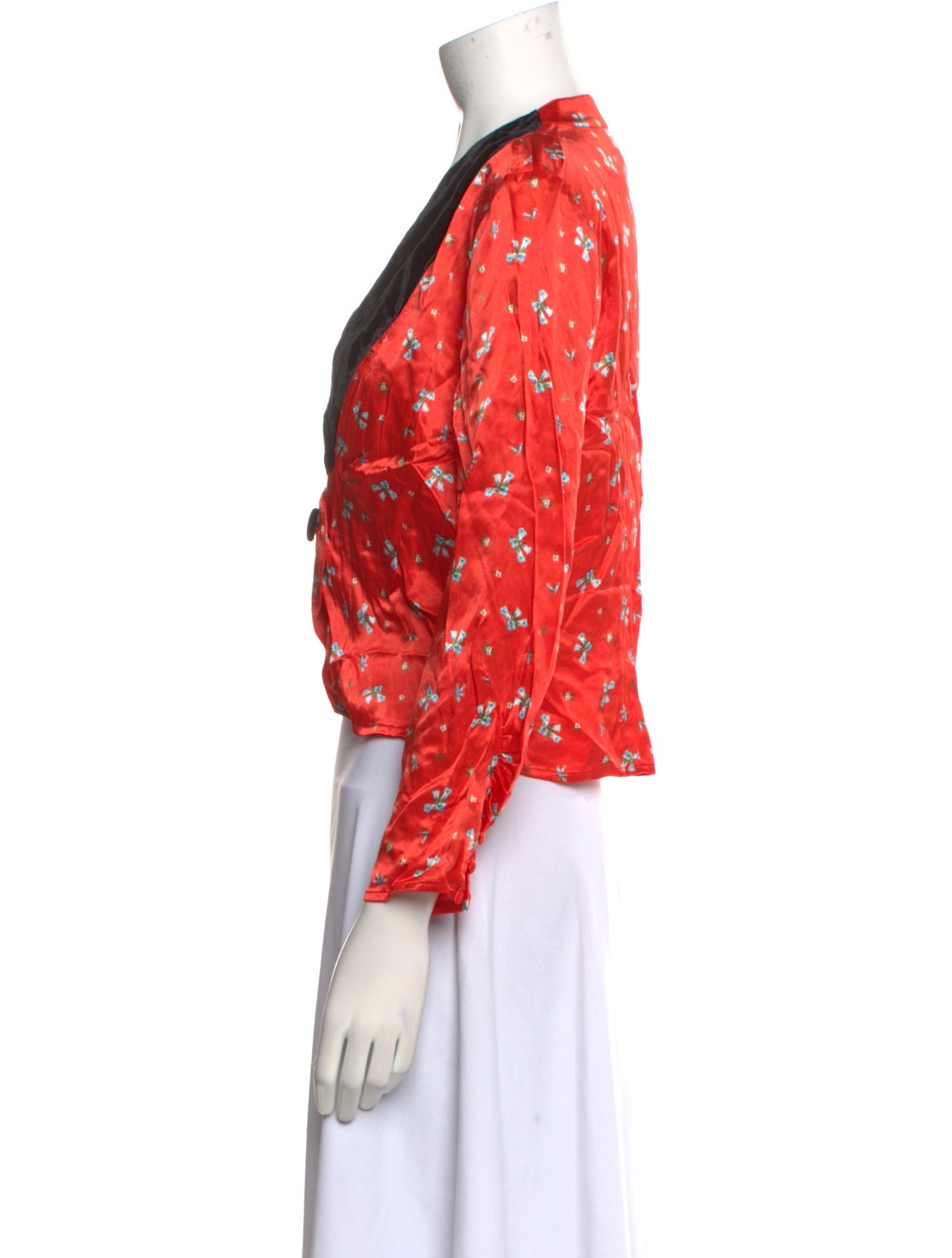 RIXO Floral Print Three-Quarter Sleeve Crop Top