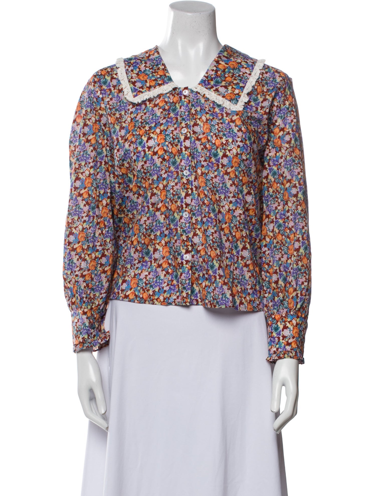 RIXO Floral Print V-Neck Blouse