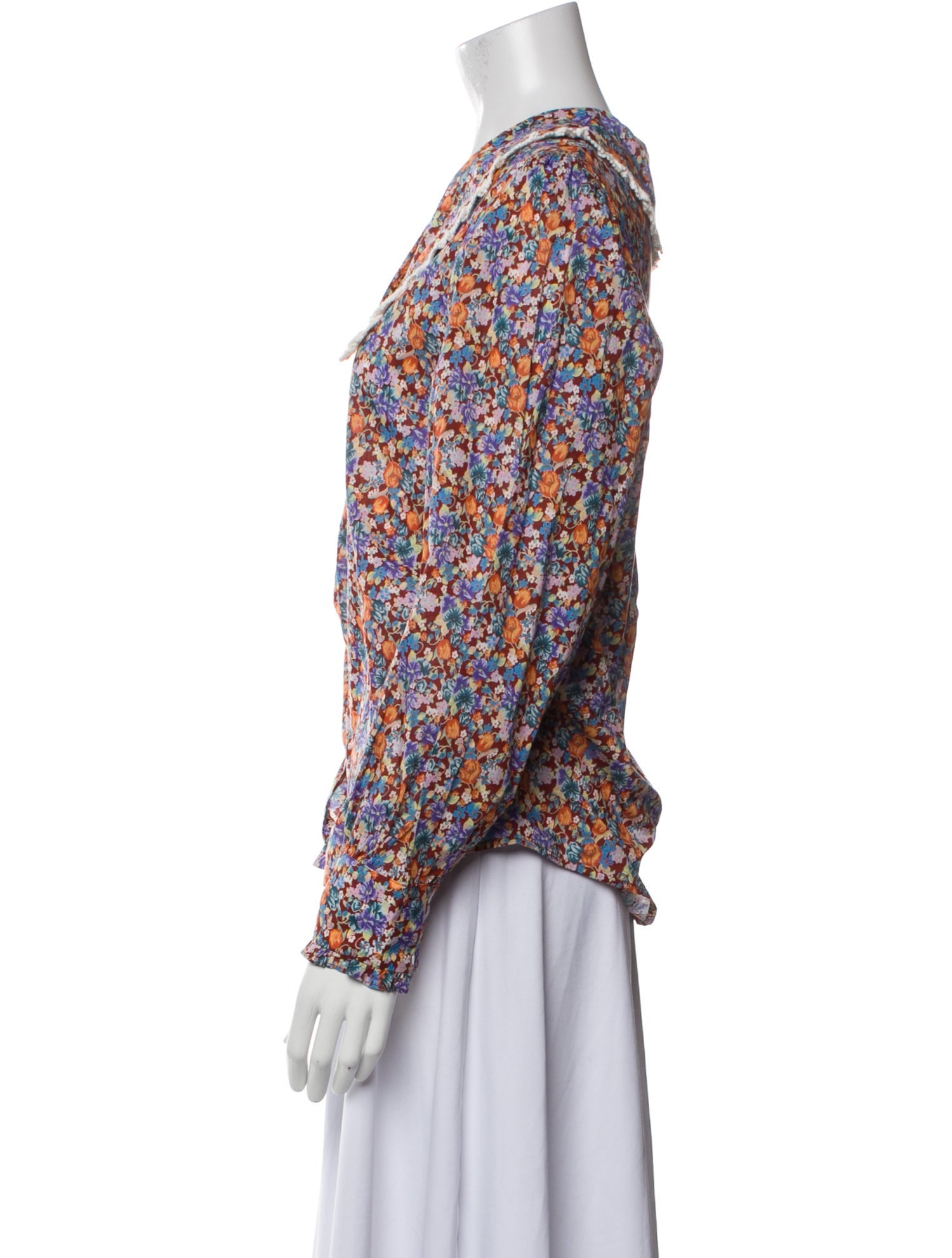 RIXO Floral Print V-Neck Blouse